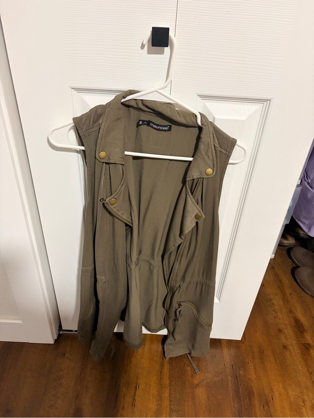 Maurices Olive Drawstring Utility Vest with Snap Details
